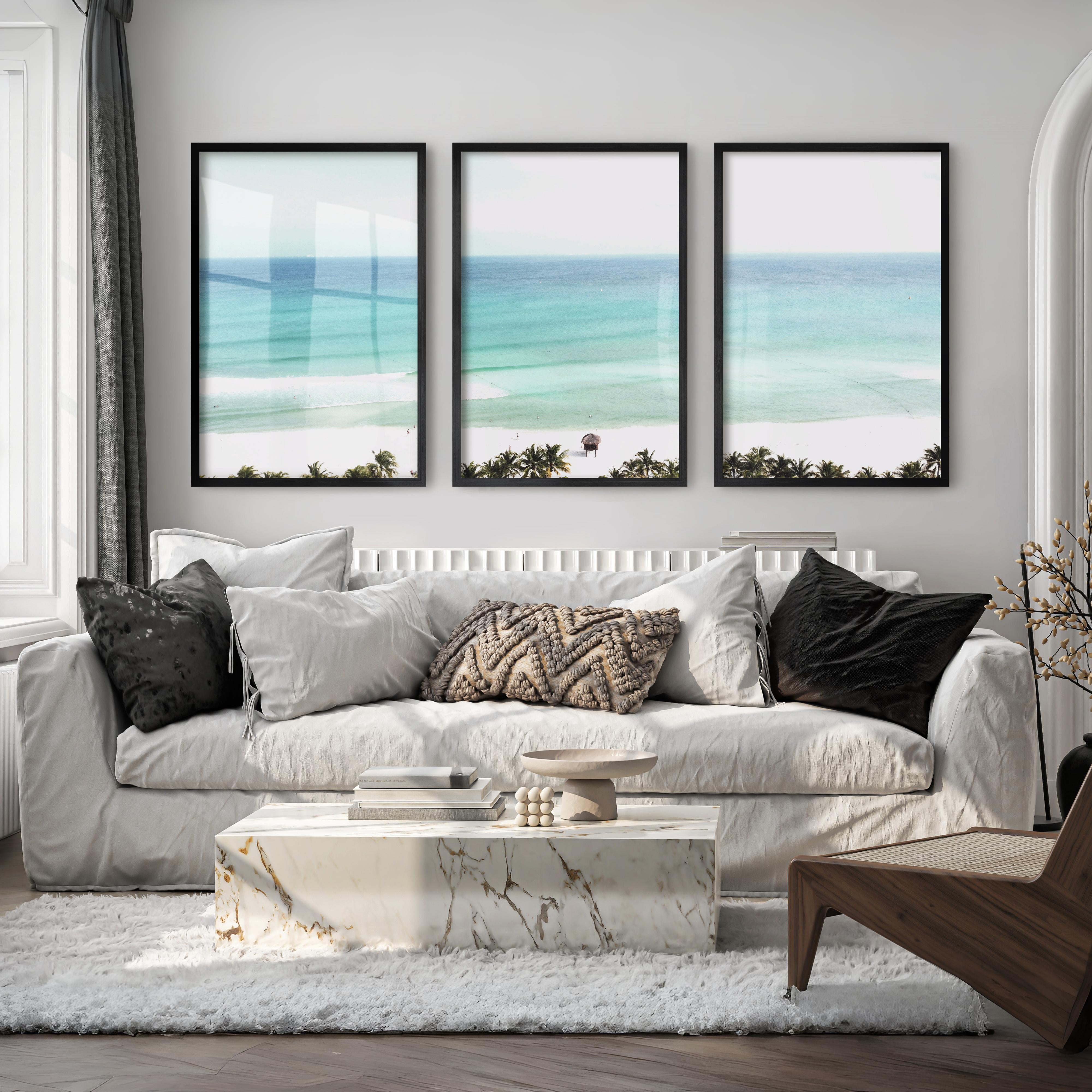 Turquoise Shore ocean art - Black Framed Poster No Border - Artworksets