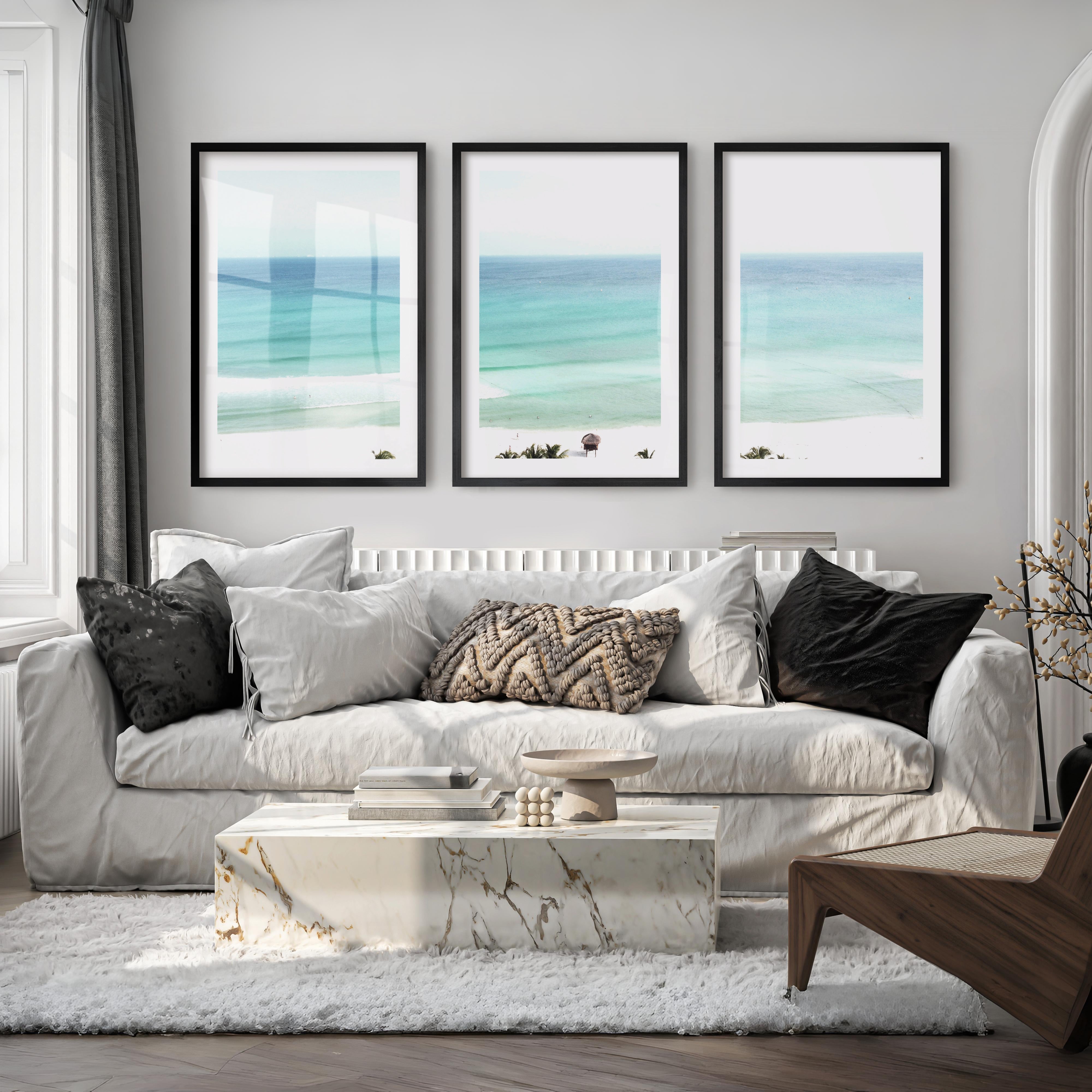 Turquoise Shore ocean art - Black Framed Poster with White Border - Artworksets