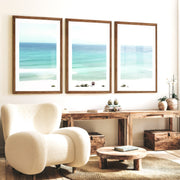 Turquoise Shore ocean art - Dark Brown Framed Poster with White Border - Artworksets