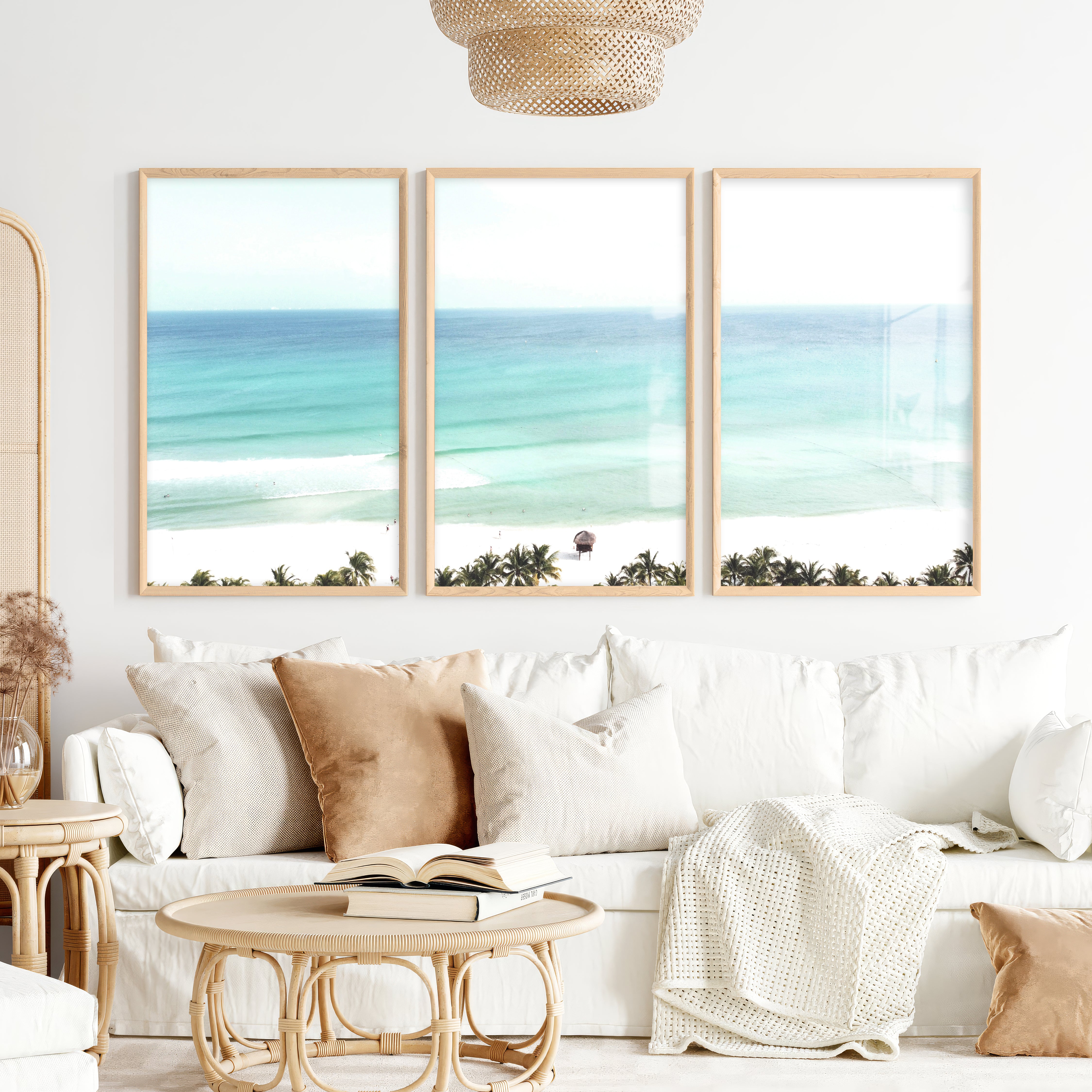 Turquoise Shore ocean art - Natural Wood Framed Poster No Border - Artworksets