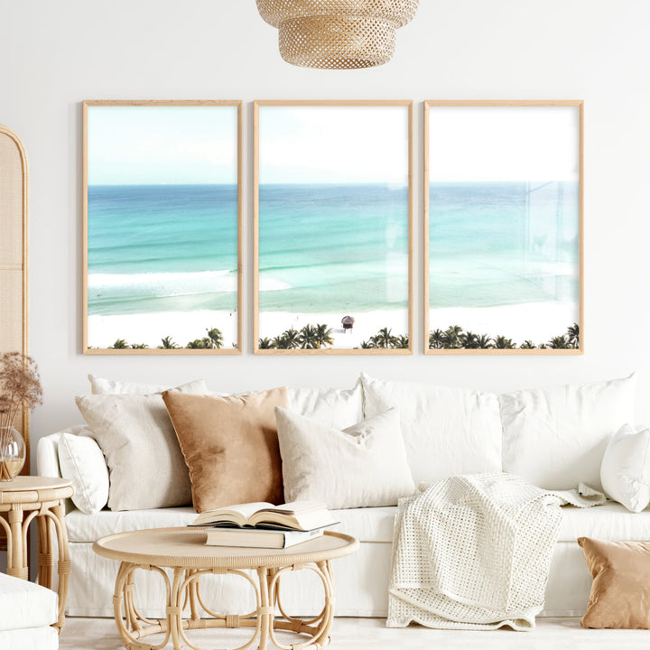 Turquoise Shore ocean art - Natural Wood Framed Poster No Border - Artworksets