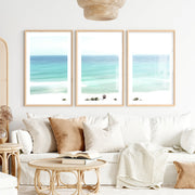 Turquoise Shore ocean art- Natural Wood Framed Poster with White Border - Artworksets