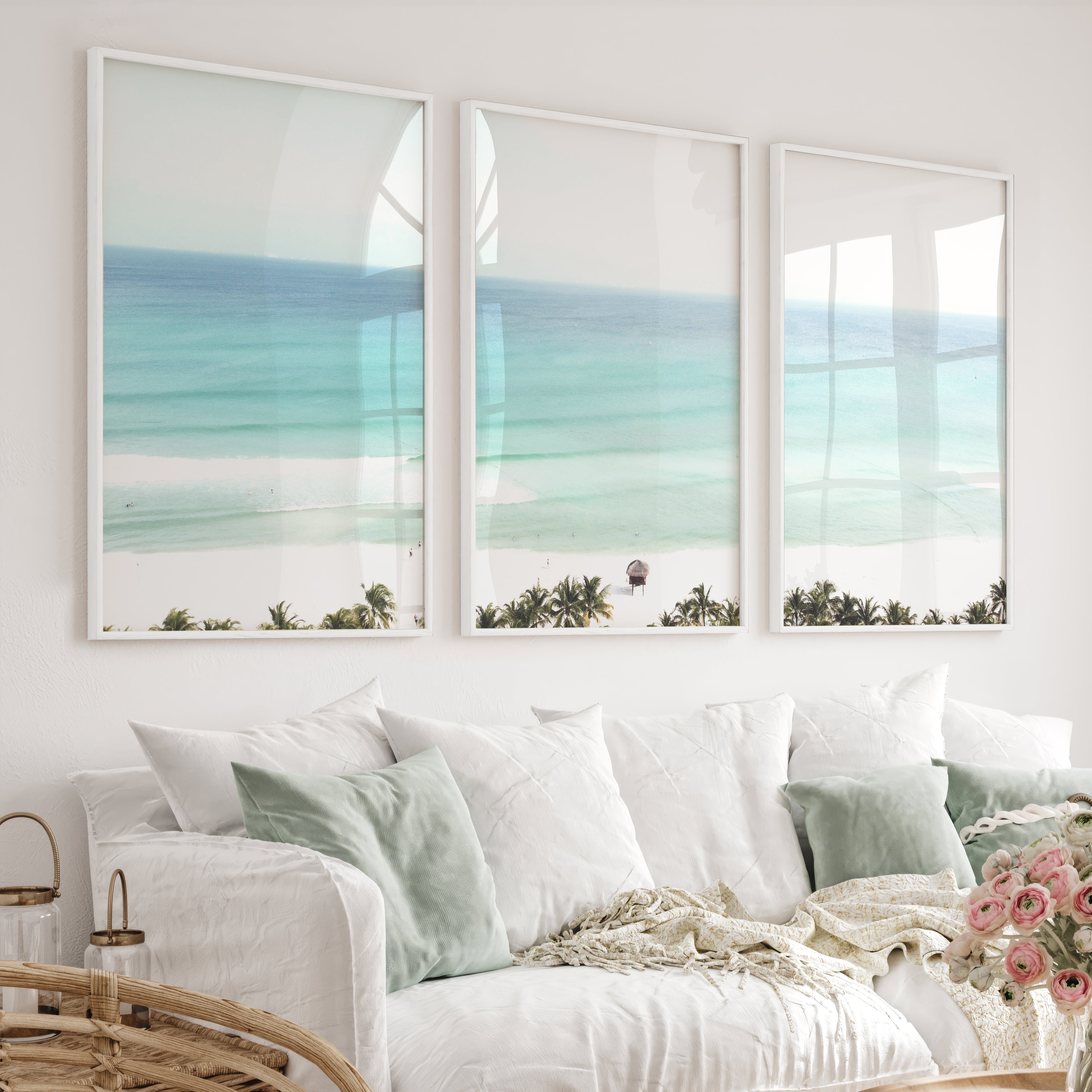 Turquoise Shore ocean art - White Framed Poster No Border - Artworksets