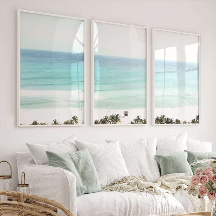 Turquoise Shore ocean art - White Framed Poster No Border - Artworksets