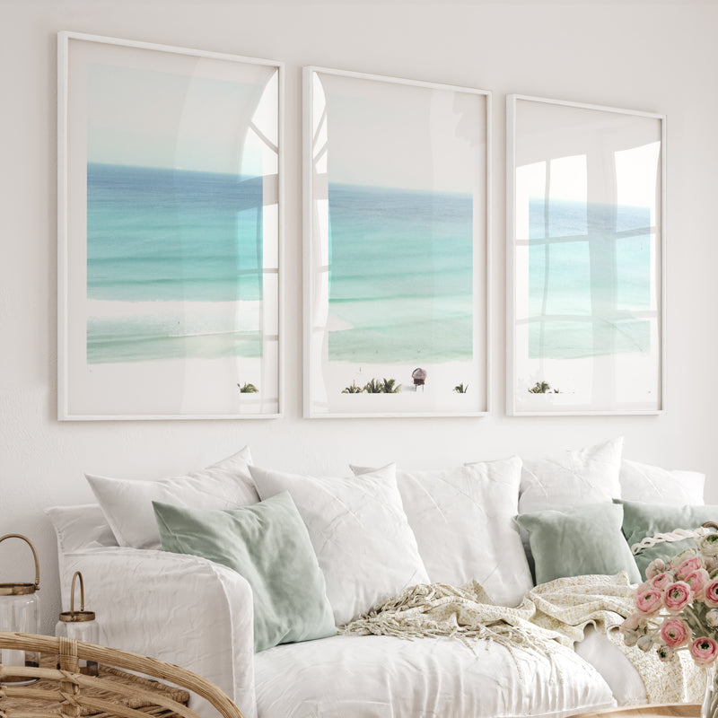 Turquoise Shore ocean art - White Framed Poster with White Border - Artworksets