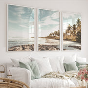 Palm Lined Beach Ocean Art Poster - White Framed Poster No Border - Artworksets