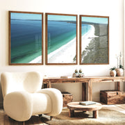 White Sand Bay Ocean Art Wall - Dark Brown Framed Poster No Border - Artworksets