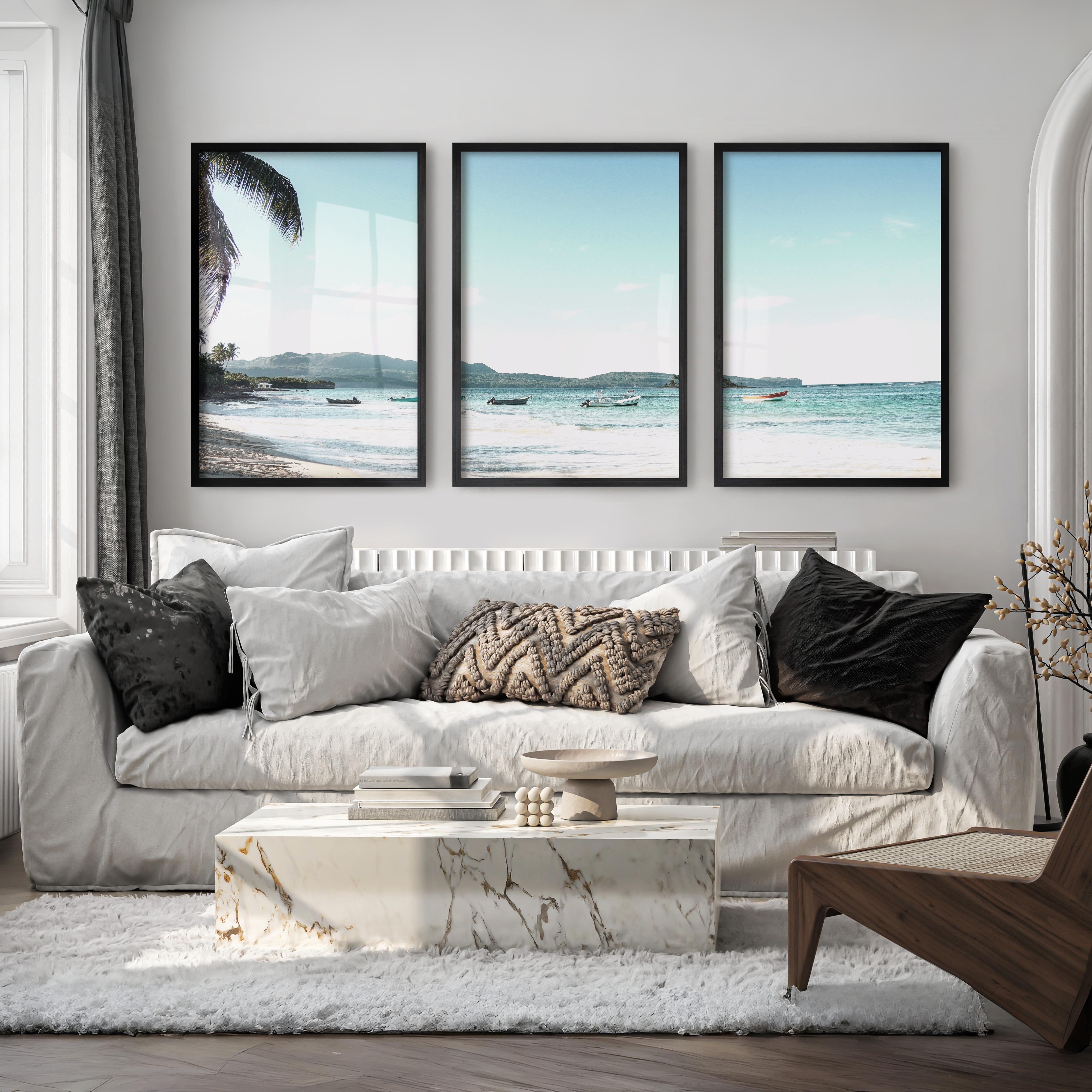Blue Bay Boats ocean art work - Black Framed Poster No Border - Artworksets