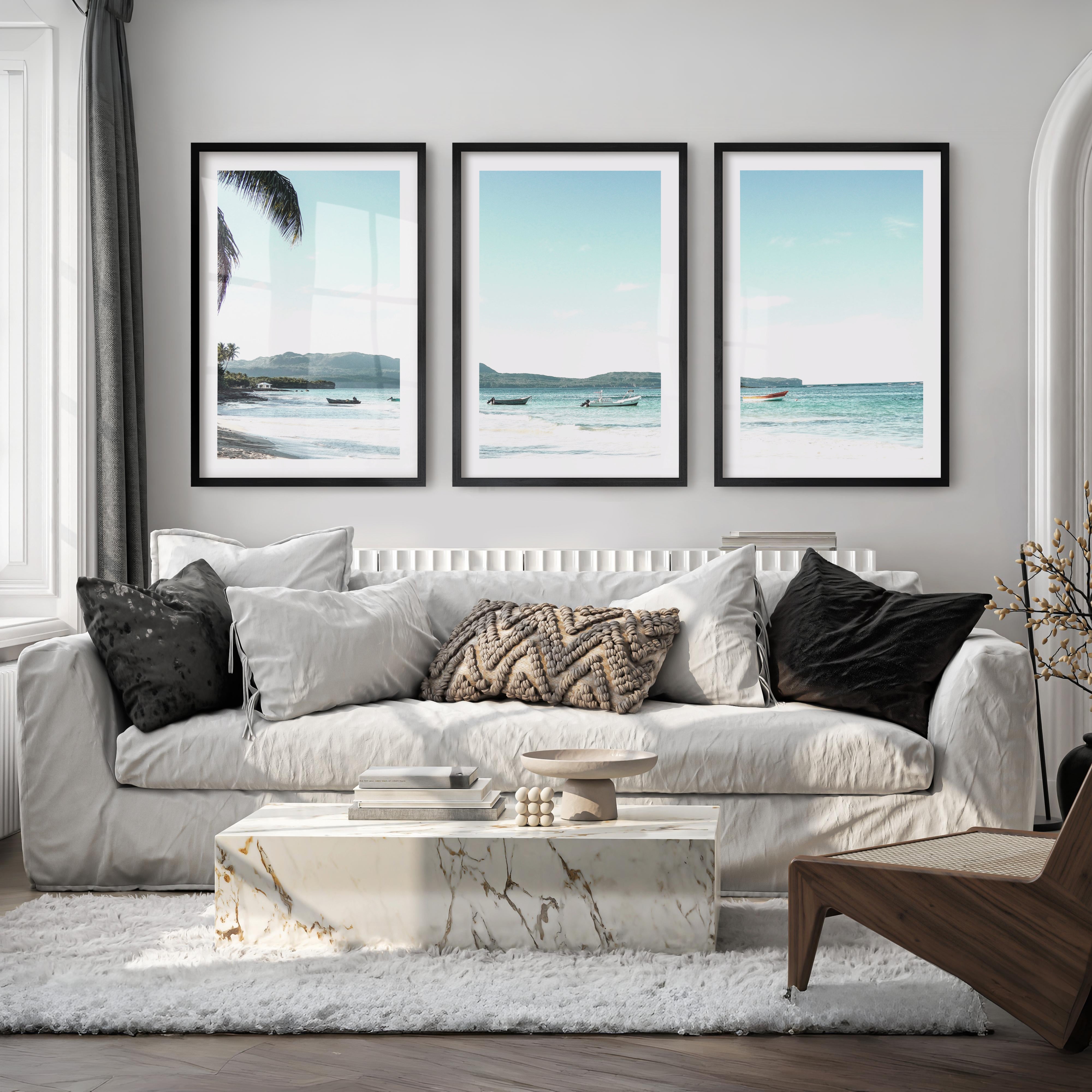 Blue Bay Boats ocean art work - Black Framed Poster with White Border - Artworksets