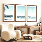 Blue Bay Boats ocean art work - Dark Brown Framed Poster with White Border - Artworksets
