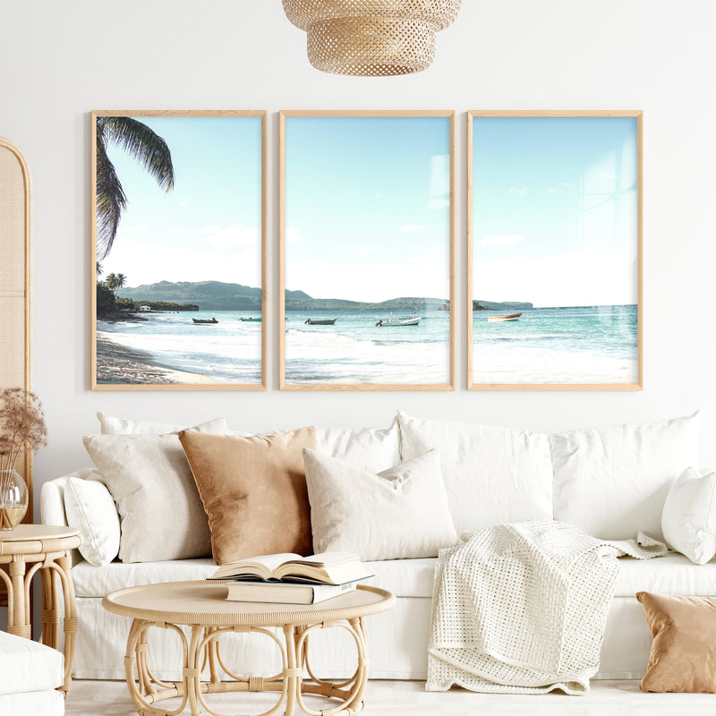 Blue Bay Boats ocean art work - Natural Wood Framed Poster No Border - Artworksets