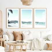 Blue Bay Boats ocean art work- Natural Wood Framed Poster with White Border - Artworksets