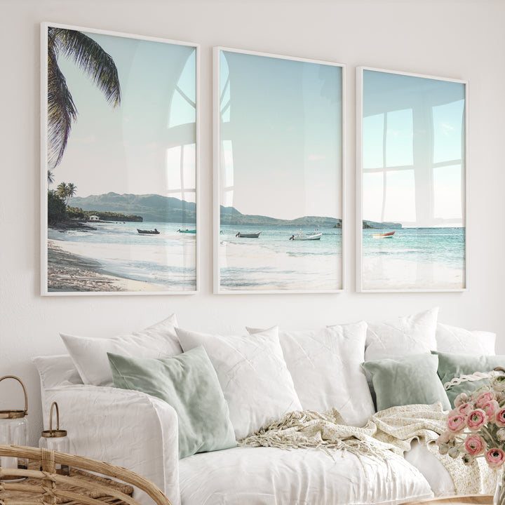 Blue Bay Boats ocean art work - White Framed Poster No Border - Artworksets
