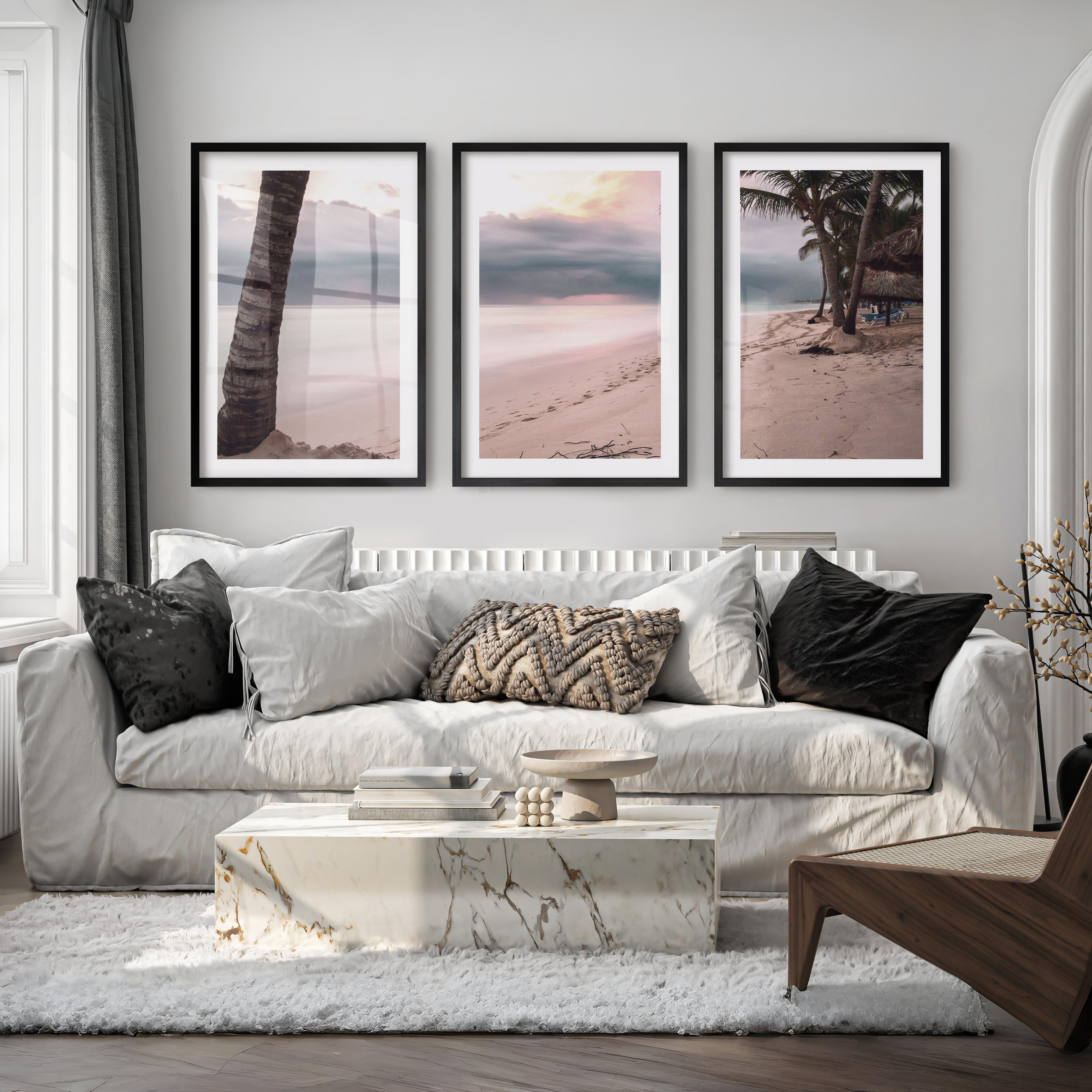 Palm Beach Sunset ocean artworks - Black Framed Poster with White Border - Artworksets