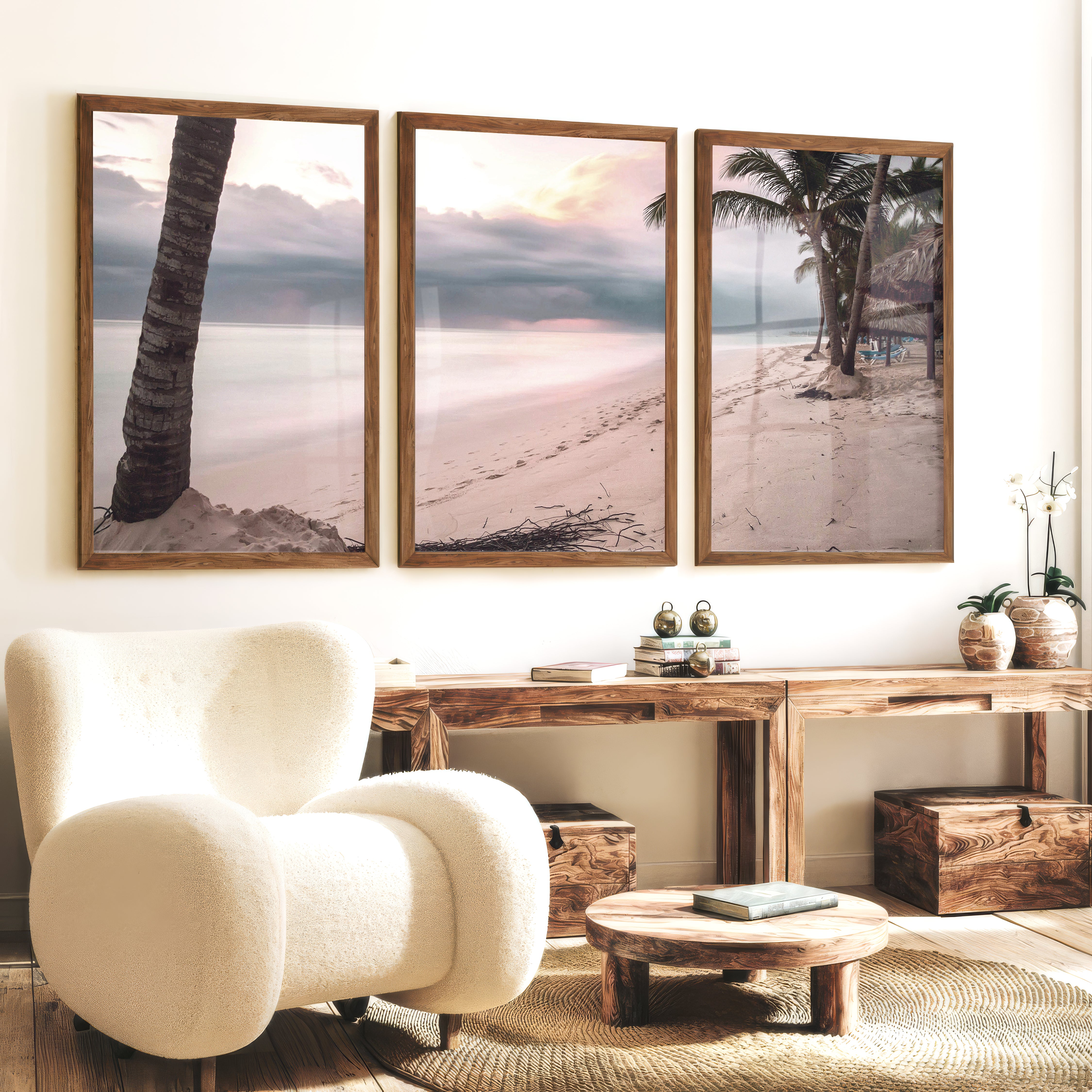 Palm Beach Sunset ocean artworks - Dark Brown Framed Poster No Border - Artworksets