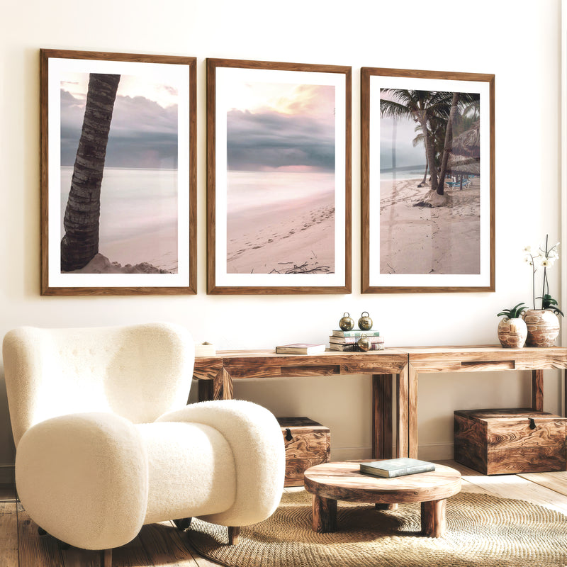Palm Beach Sunset ocean artworks - Dark Brown Framed Poster with White Border - Artworksets