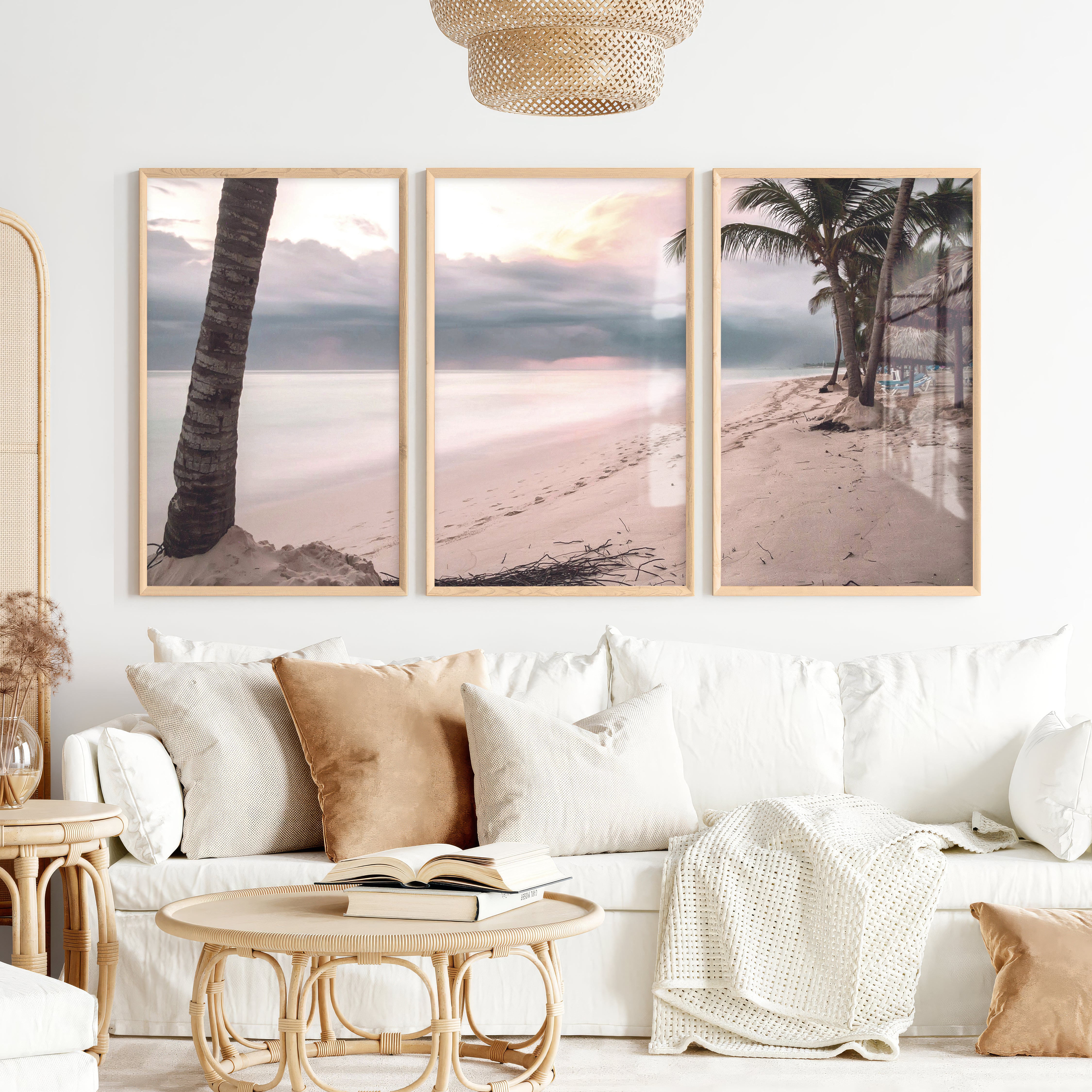 Palm Beach Sunset ocean artworks - Natural Wood Framed Poster No Border - Artworksets