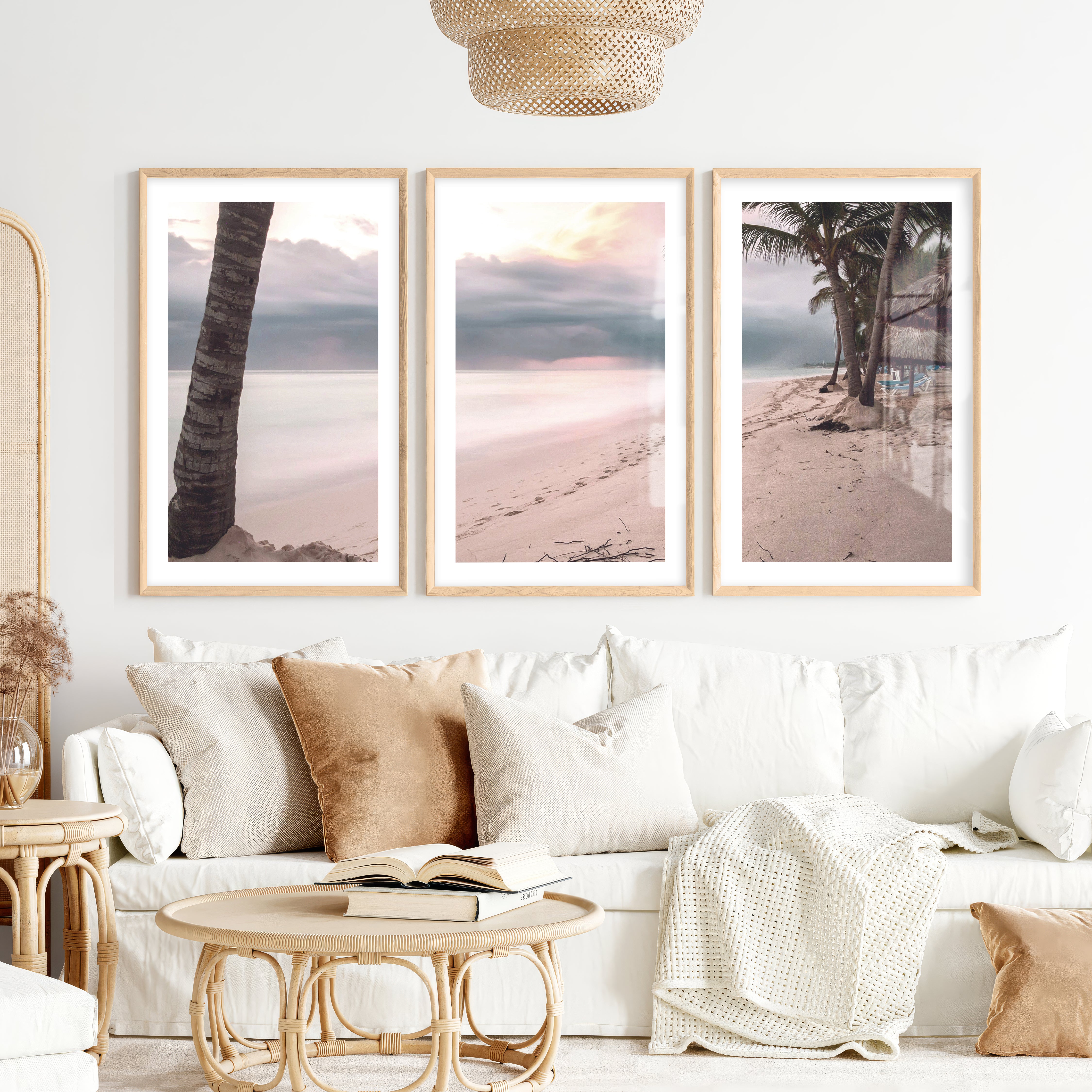 Palm Beach Sunset ocean artworks- Natural Wood Framed Poster with White Border - Artworksets