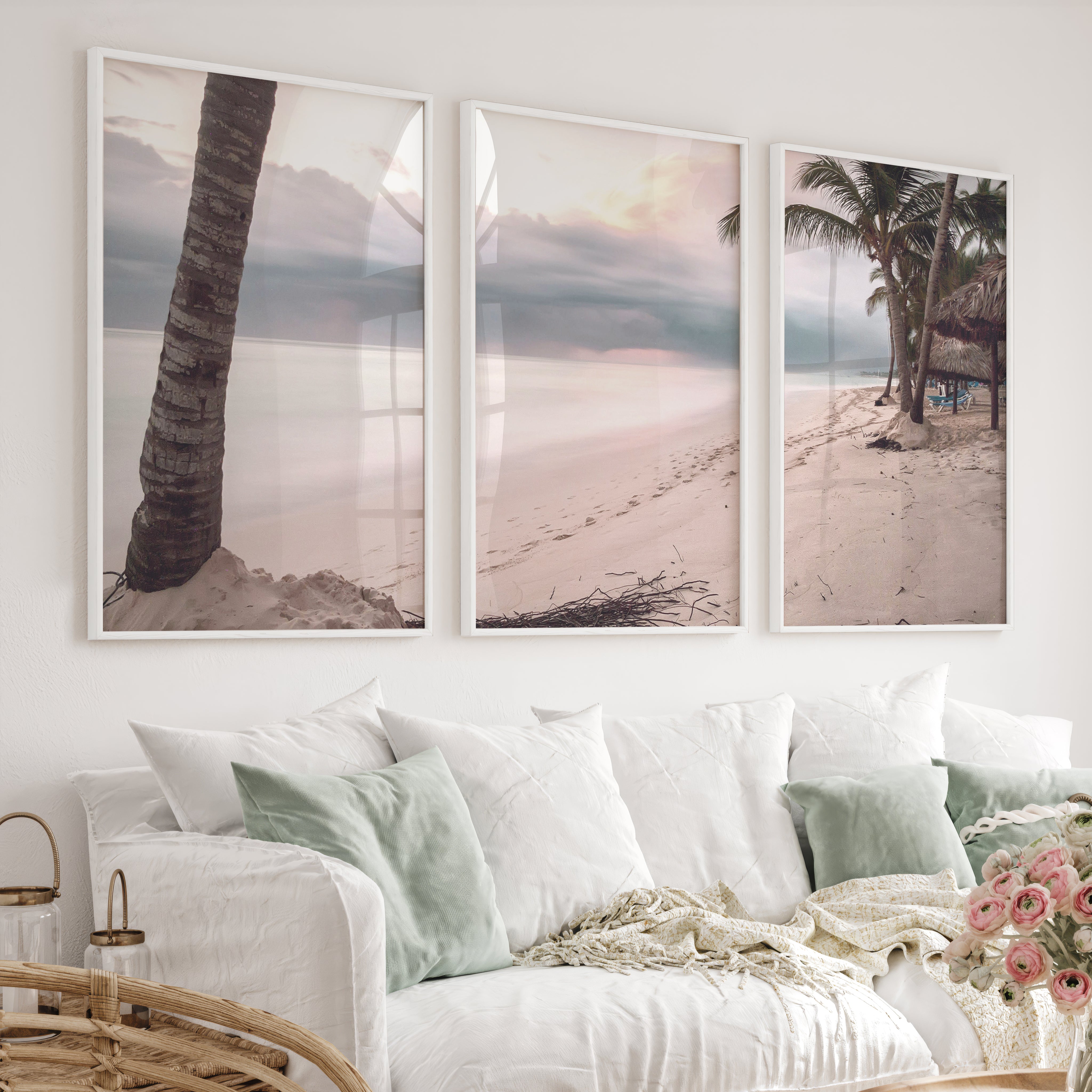 Palm Beach Sunset ocean artworks - White Framed Poster No Border - Artworksets