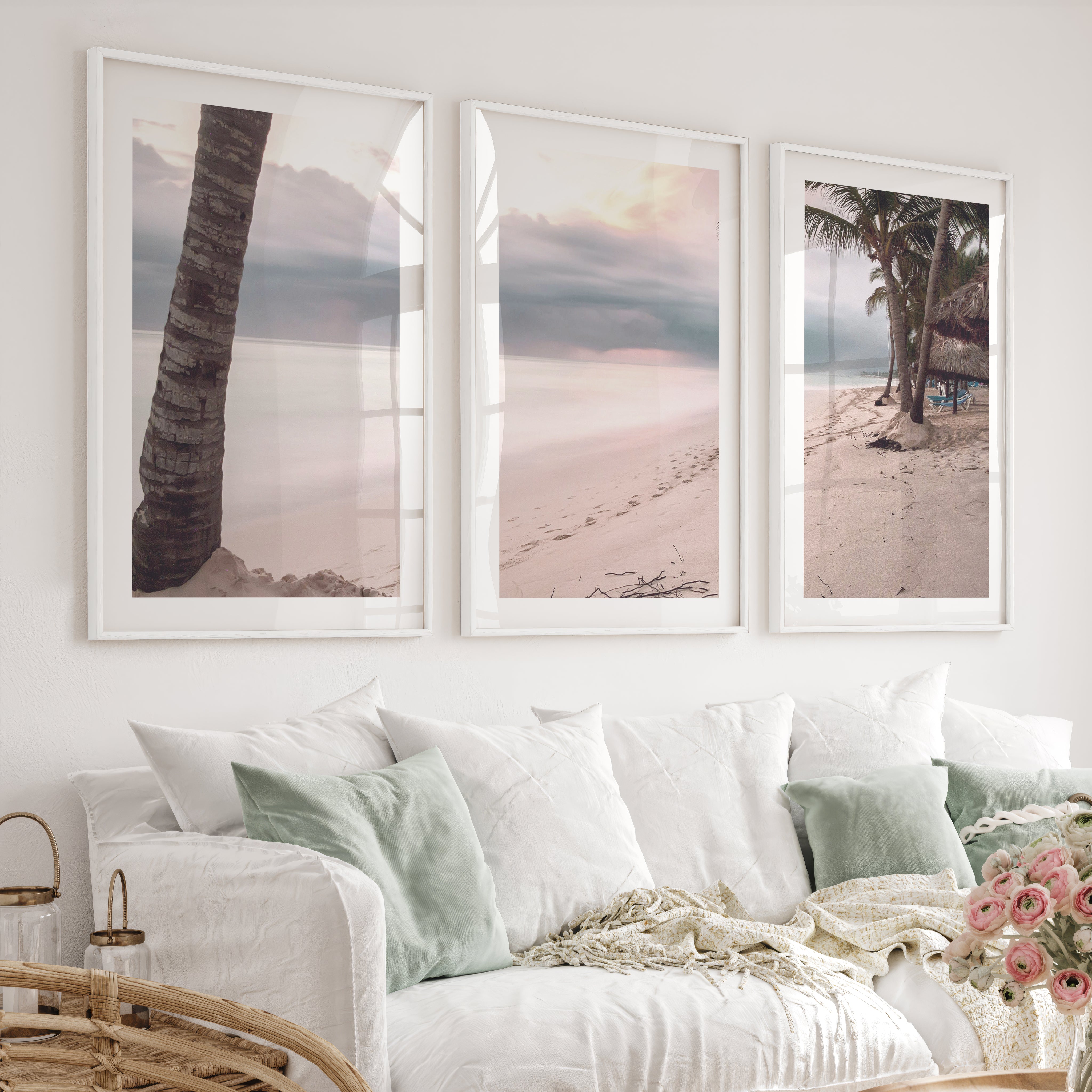 Palm Beach Sunset ocean artworks - White Framed Poster with White Border - Artworksets