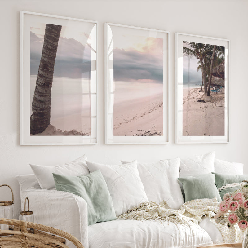 Palm Beach Sunset ocean artworks - White Framed Poster with White Border - Artworksets