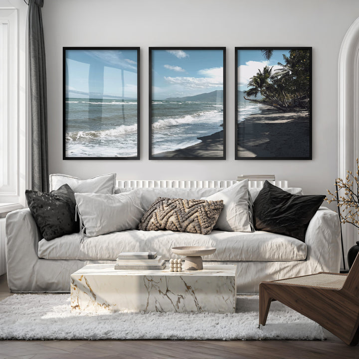 Palm Shoreline ocean beach artwork - Black Framed Poster No Border - Artworksets