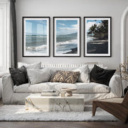 Palm Shoreline ocean beach artwork - Black Framed Poster with White Border - Artworksets