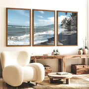 Palm Shoreline ocean beach artwork - Dark Brown Framed Poster No Border - Artworksets