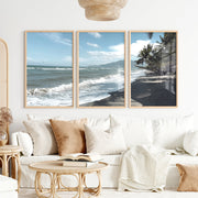 Palm Shoreline ocean beach artwork - Natural Wood Framed Poster No Border - Artworksets