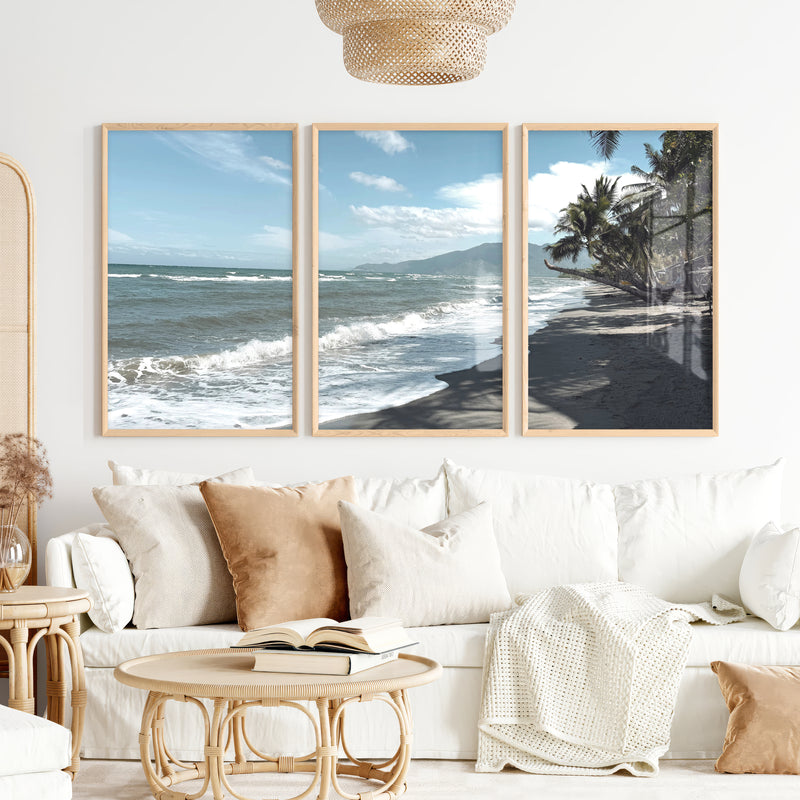 Palm Shoreline ocean beach artwork - Natural Wood Framed Poster No Border - Artworksets
