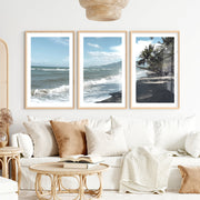 Palm Shoreline ocean beach artwork- Natural Wood Framed Poster with White Border - Artworksets