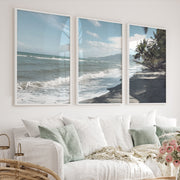 Palm Shoreline ocean beach artwork - White Framed Poster No Border - Artworksets