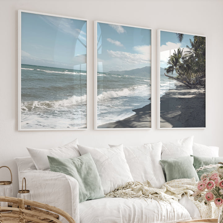 Palm Shoreline ocean beach artwork - White Framed Poster No Border - Artworksets