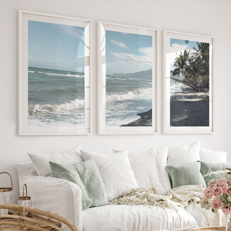 Palm Shoreline ocean beach artwork - White Framed Poster with White Border - Artworksets