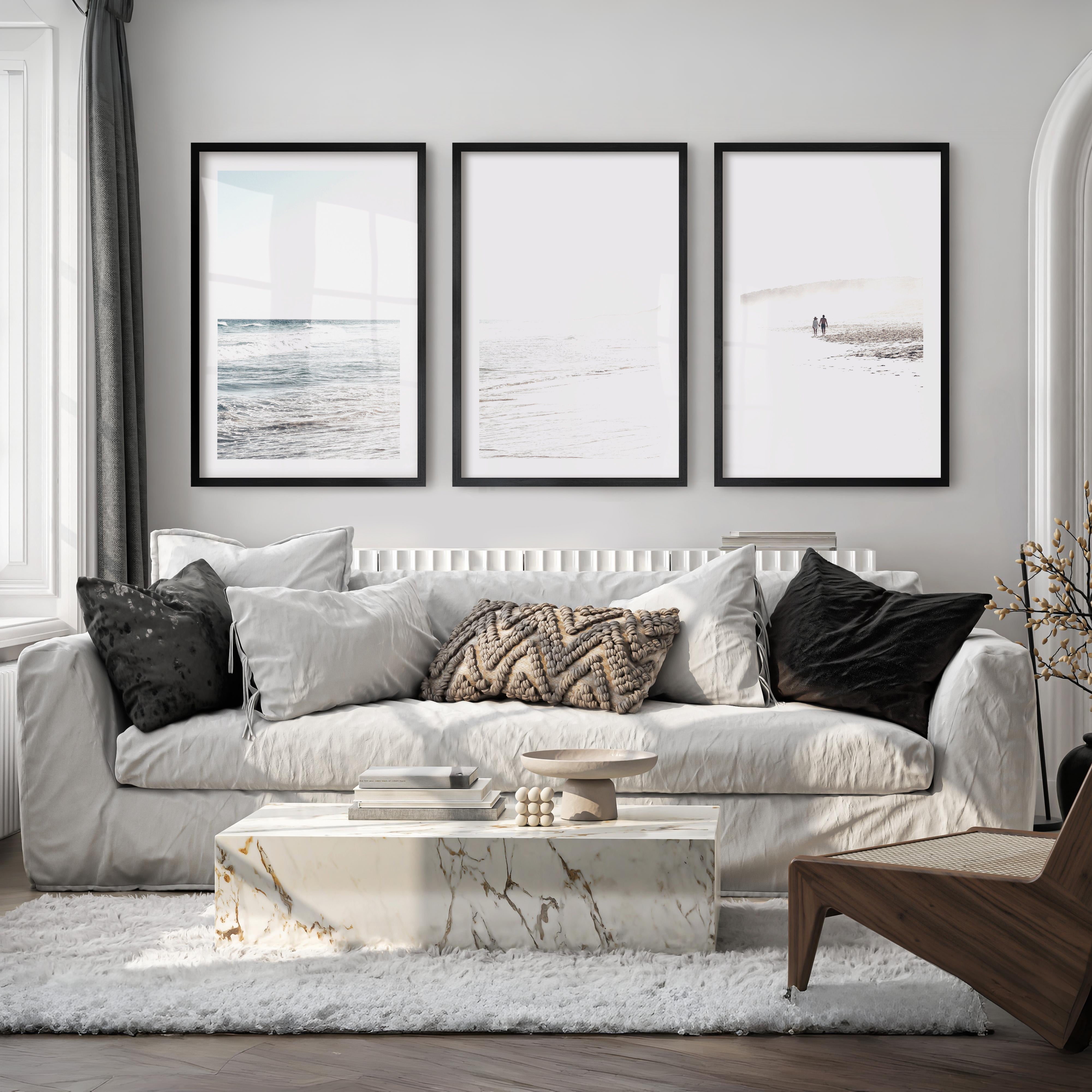 Sunlit Tide ocean beach artwork - Black Framed Poster with White Border - Artworksets