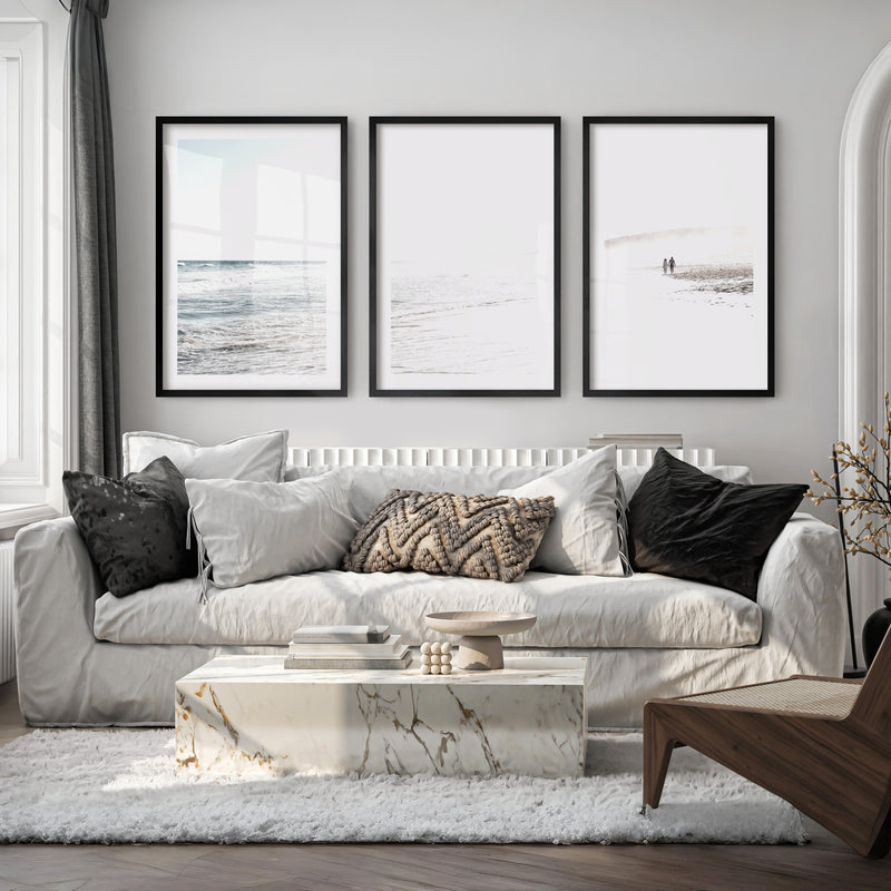 Sunlit Tide ocean beach artwork - Black Framed Poster with White Border - Artworksets