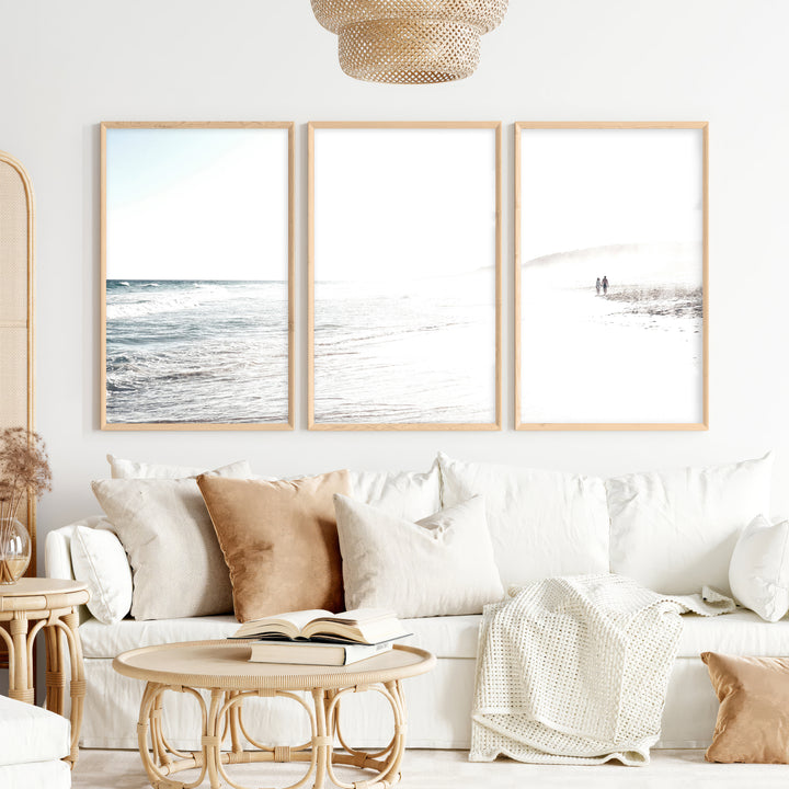 Sunlit Tide ocean beach artwork - Natural Wood Framed Poster No Border - Artworksets