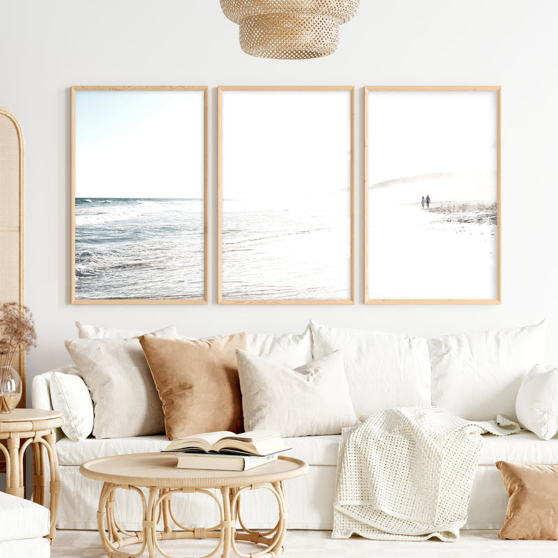 Sunlit Tide ocean beach artwork - Natural Wood Framed Poster No Border - Artworksets