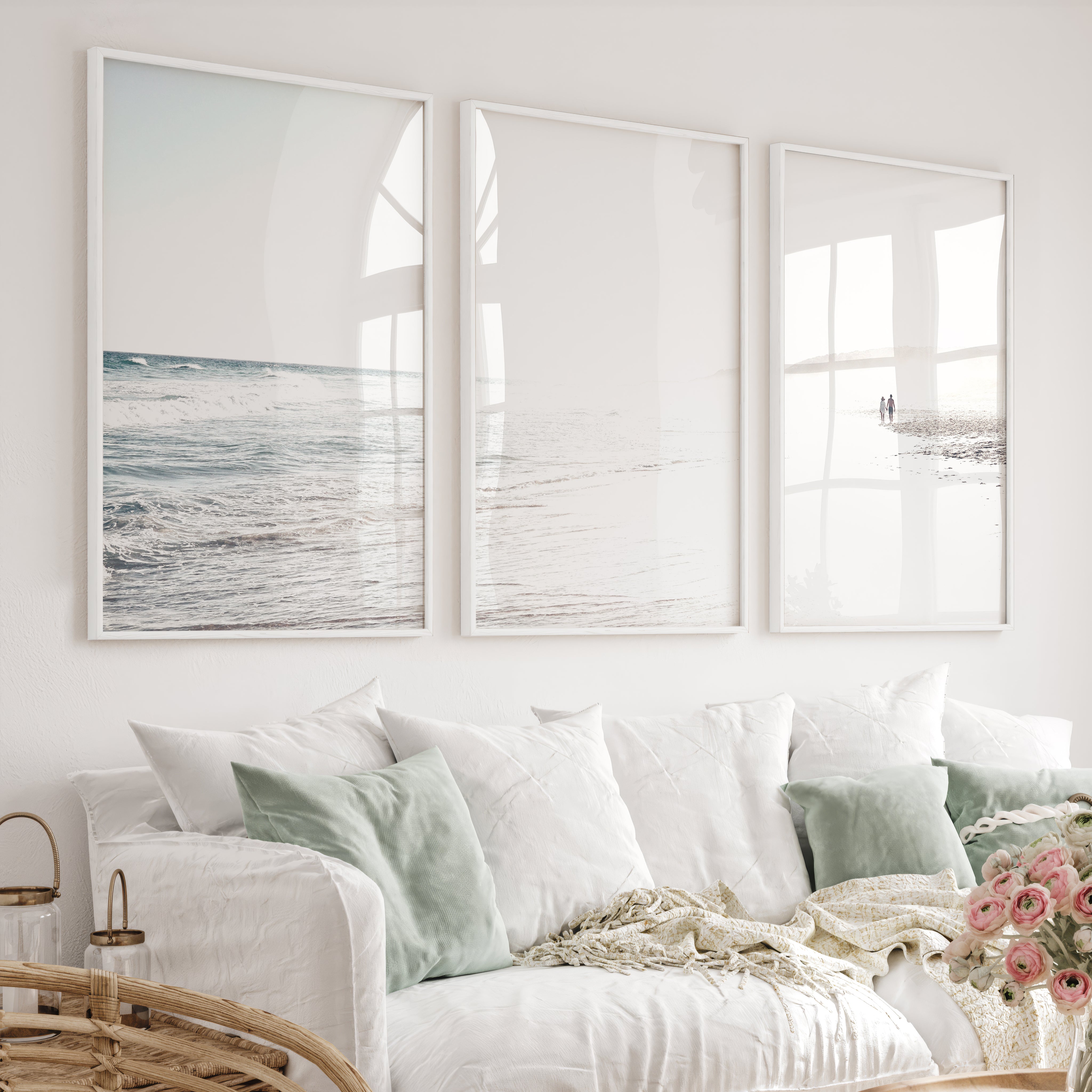 Sunlit Tide ocean beach artwork - White Framed Poster No Border - Artworksets