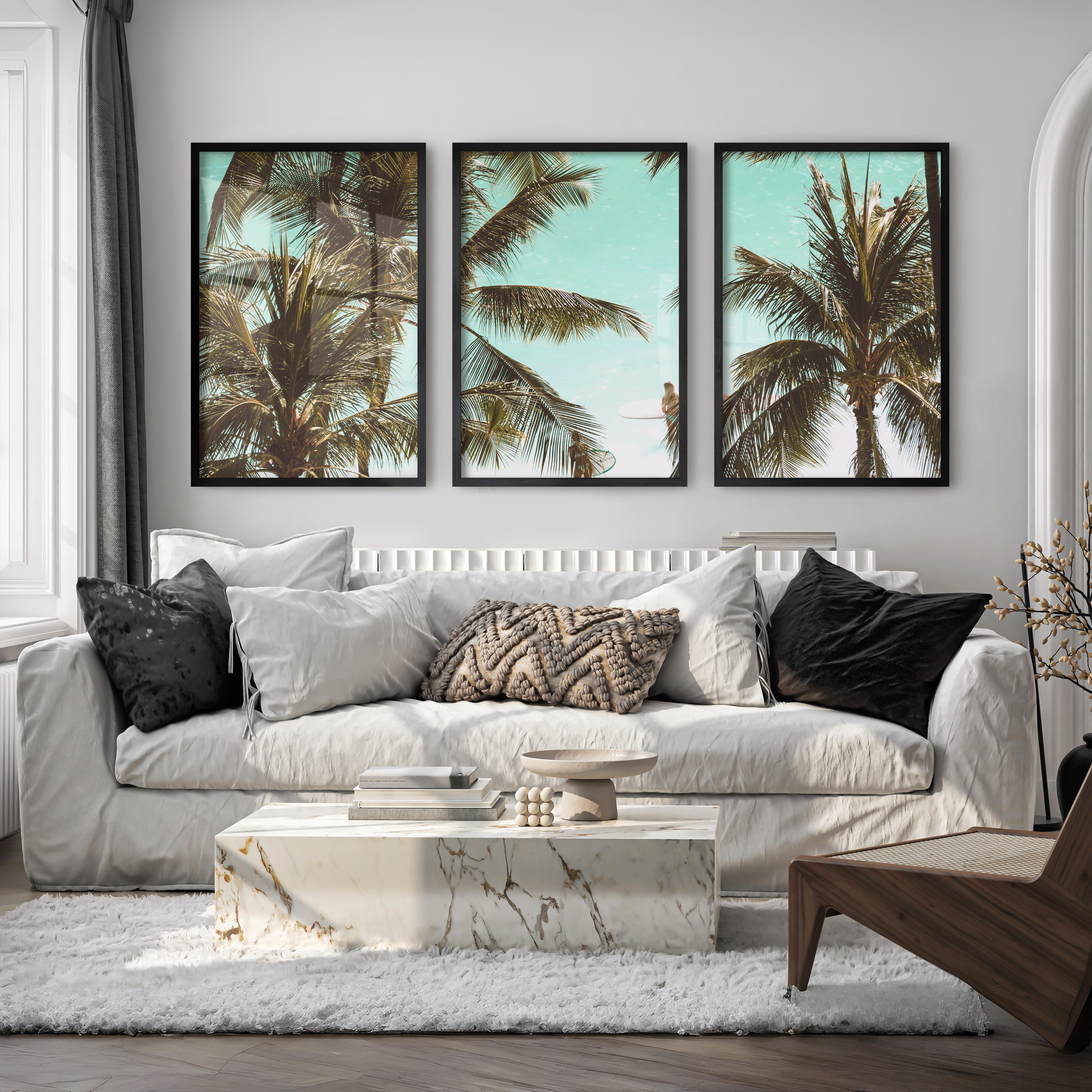 Palm Framed Ocean Beach Wall Art - Black Framed Poster No Border - Artworksets