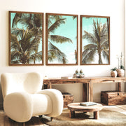 Palm Framed Ocean Beach Wall Art - Dark Brown Framed Poster No Border - Artworksets