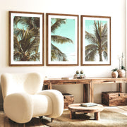 Palm Framed Ocean Beach Wall Art - Dark Brown Framed Poster with White Border - Artworksets