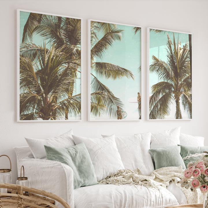 Palm Framed Ocean Beach Wall Art - White Framed Poster No Border - Artworksets