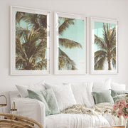 Palm Framed Ocean Beach Wall Art - White Framed Poster with White Border - Artworksets