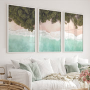 Turquoise Shoreline Ocean Beach Wall Art - White Framed Poster No Border - Artworksets