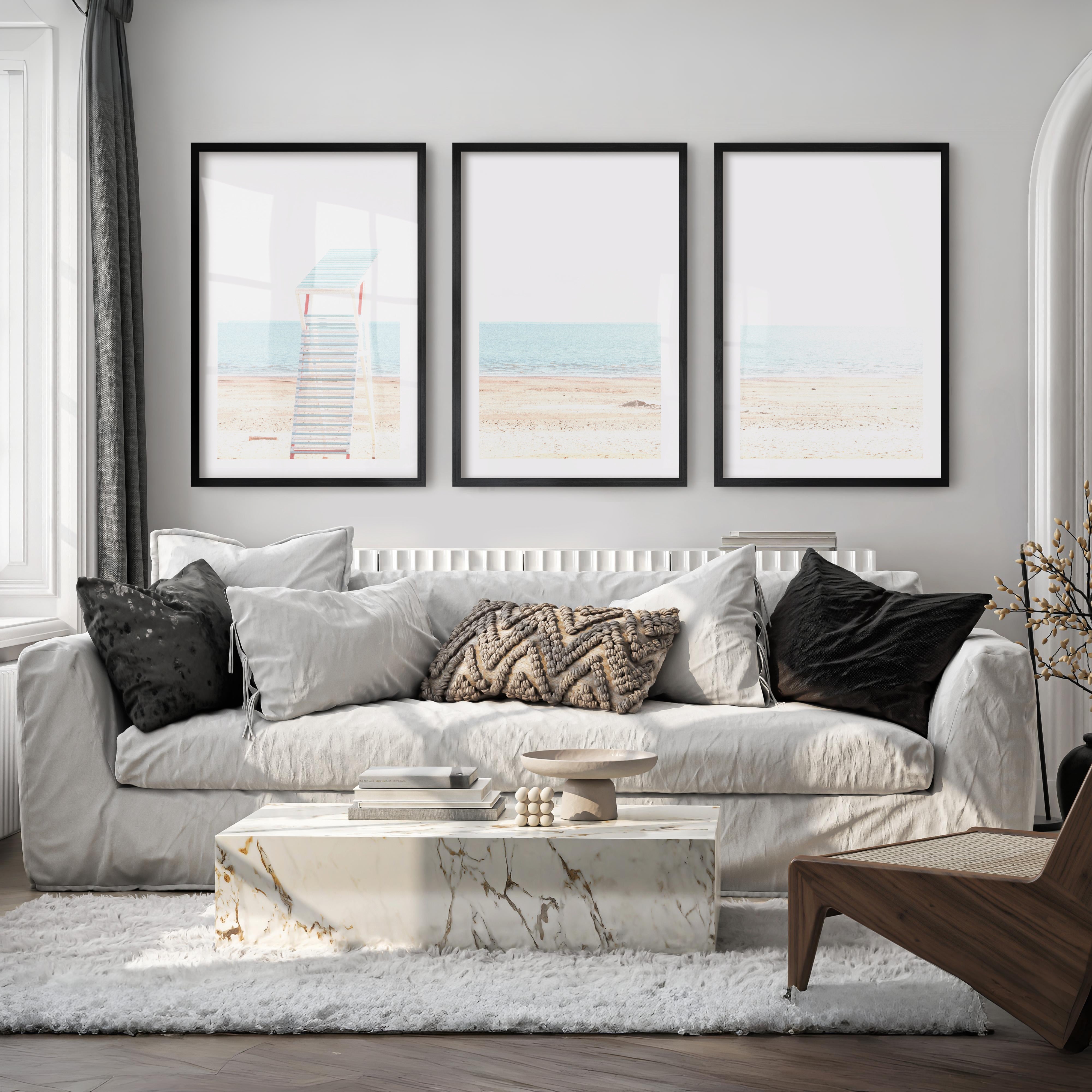 Lifeguard Chair ocean beach wall decor - Black Framed Poster with White Border - Artworksets