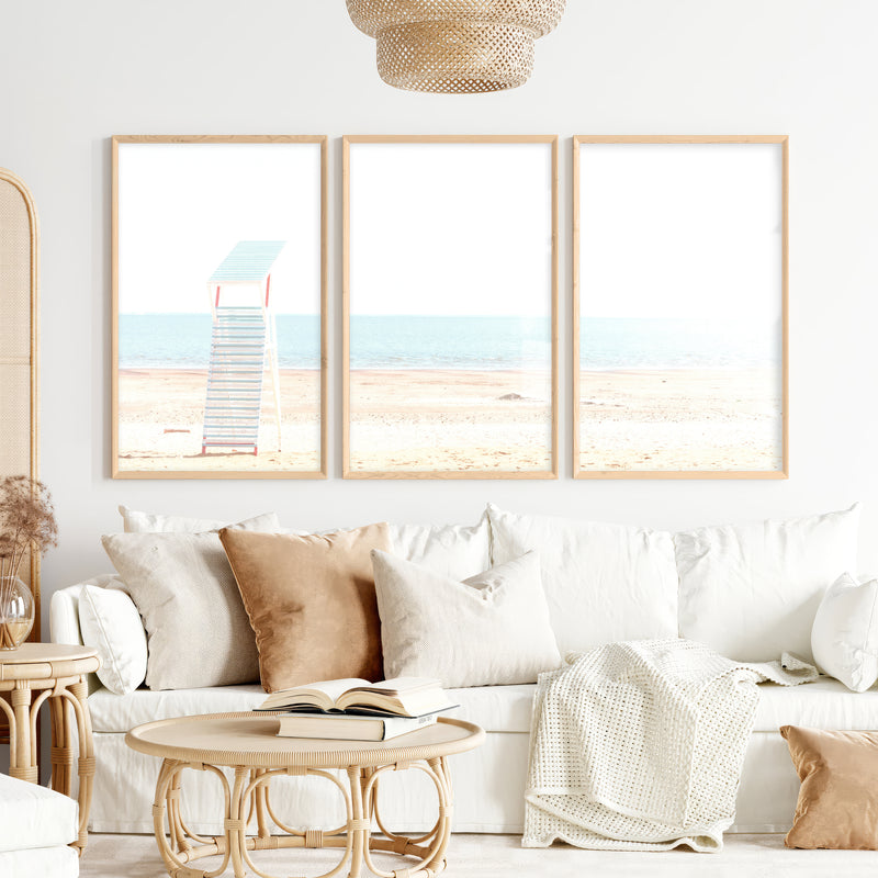 Lifeguard Chair ocean beach wall decor - Natural Wood Framed Poster No Border - Artworksets