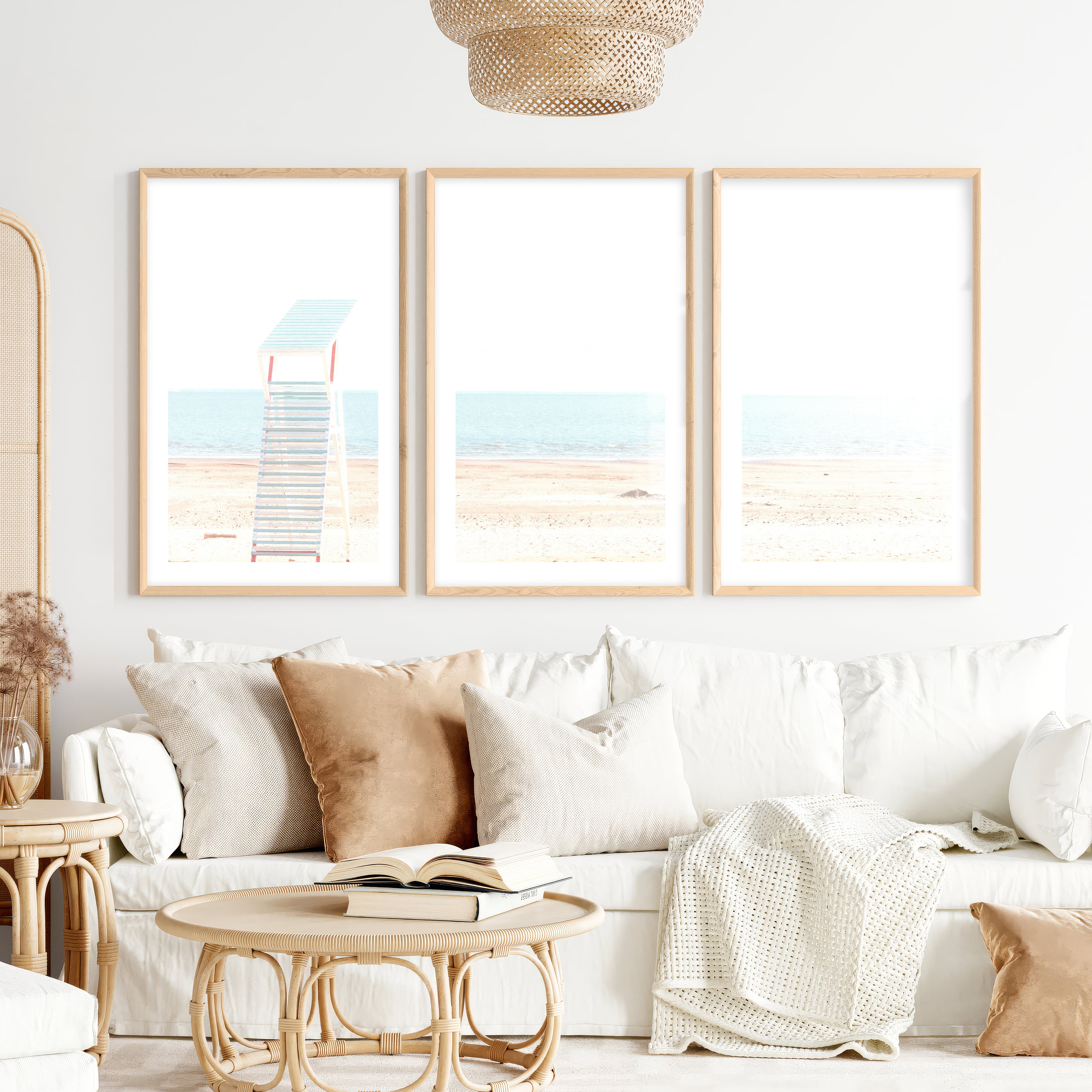 Lifeguard Chair ocean beach wall decor- Natural Wood Framed Poster with White Border - Artworksets
