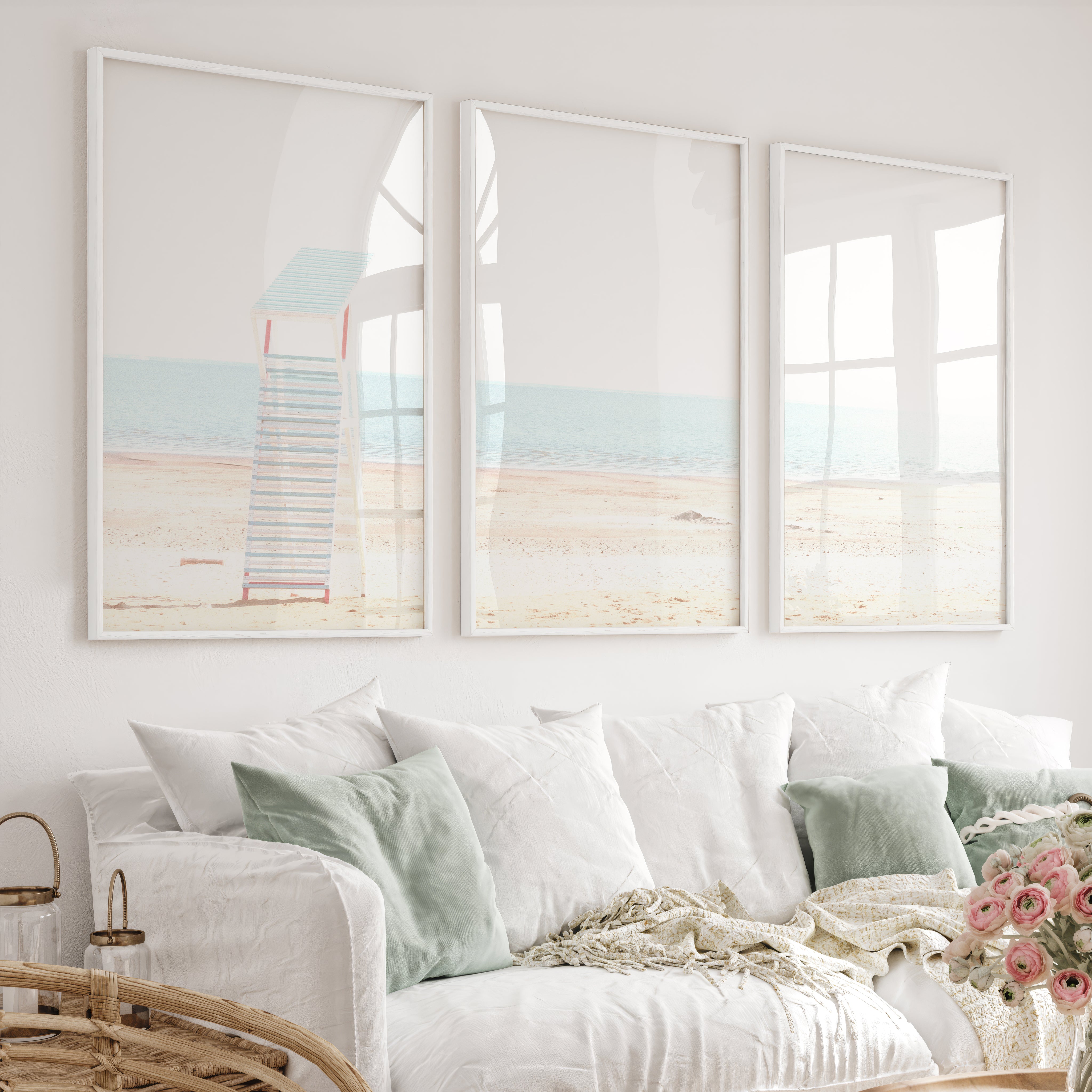 Lifeguard Chair ocean beach wall decor - White Framed Poster No Border - Artworksets