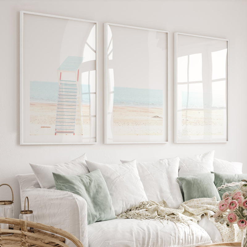 Lifeguard Chair ocean beach wall decor - White Framed Poster with White Border - Artworksets